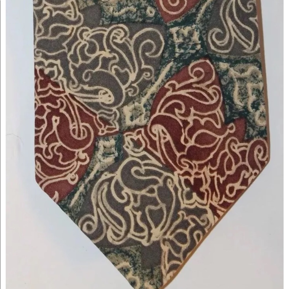 2/$20 Venanzi Men Neck Tie 100% Silk Abstract Cognac Wavy Design Gray Green